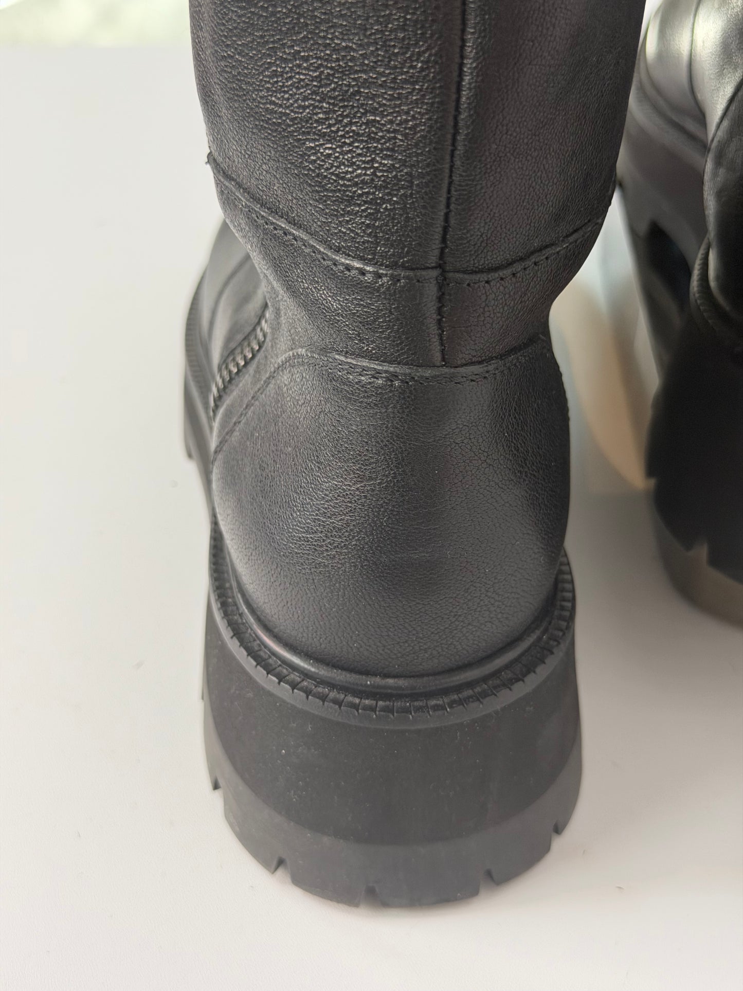 Jimmy Choo Black Leather Mid-Calf Combat Boots w Side Zip