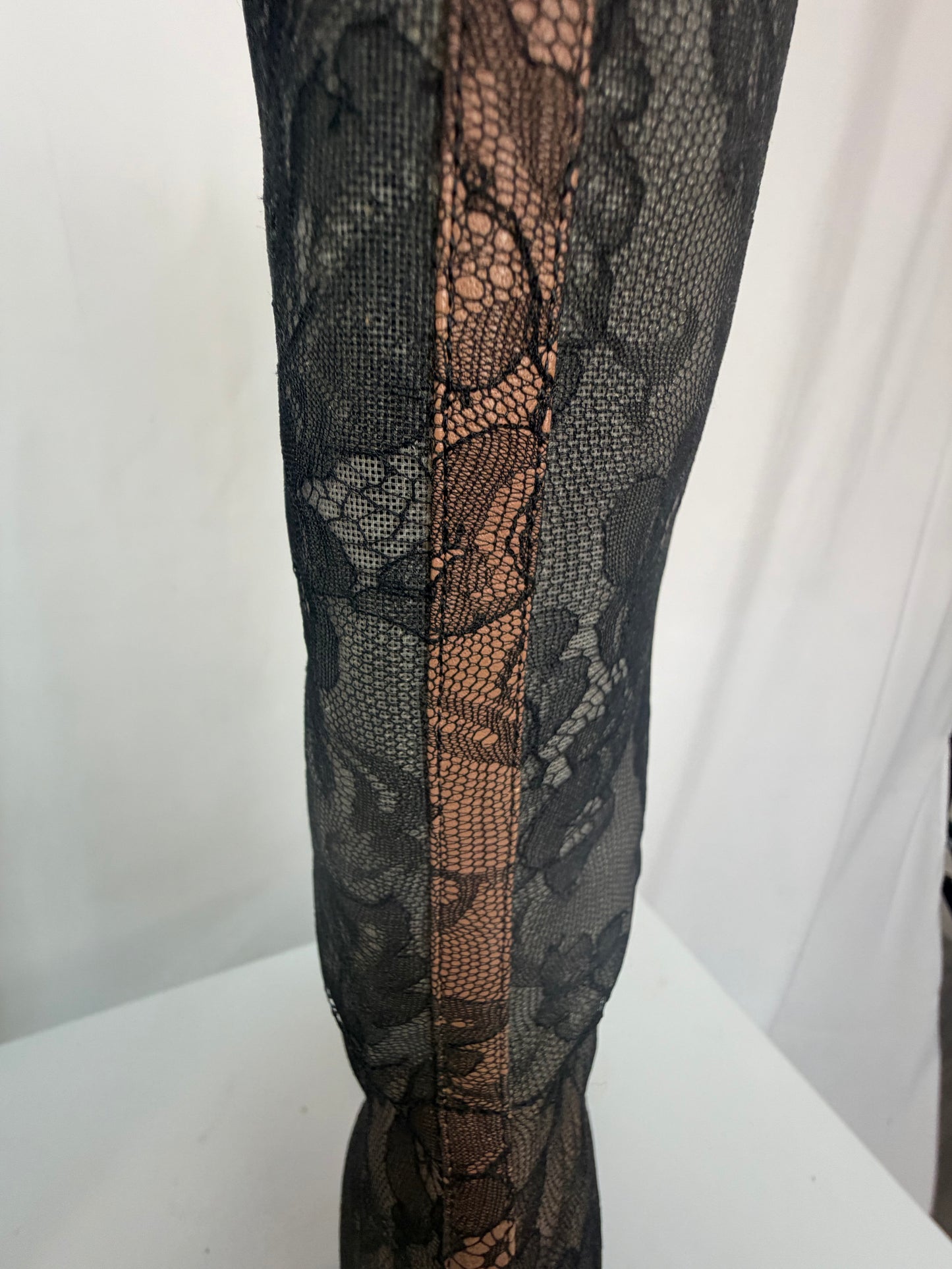 Valentino Mesh Lace Round Toe Heel Knee-High Boots