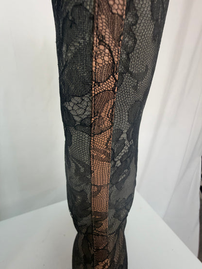 Valentino Mesh Lace Round Toe Heel Knee-High Boots