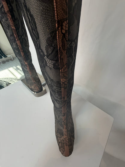 Valentino Mesh Lace Round Toe Heel Knee-High Boots