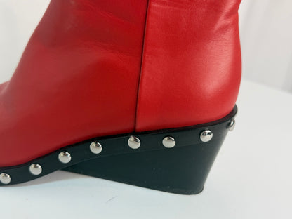 Rag & Bone Leather Firey Red Studded Wedge Pointed Toe Booties