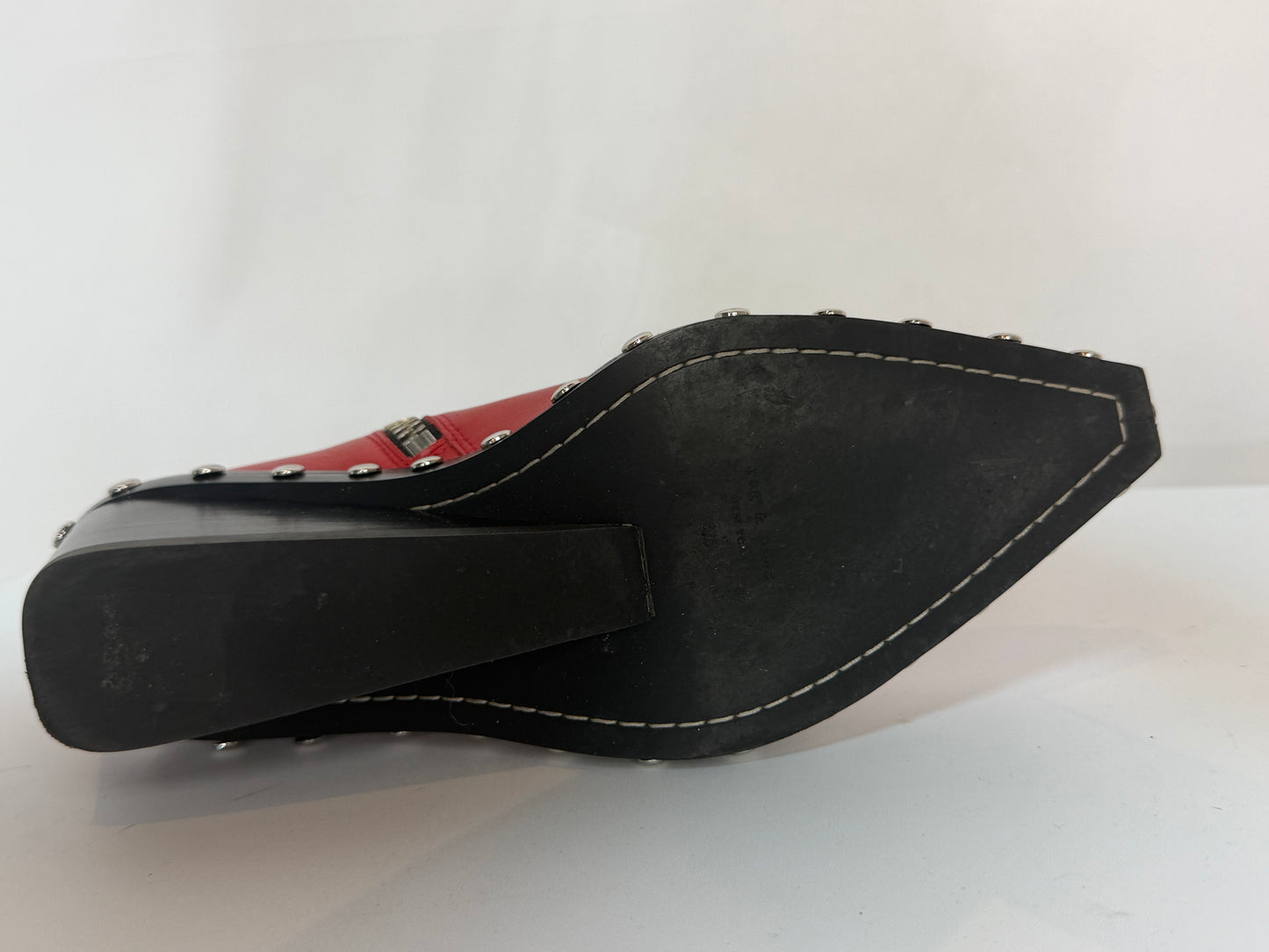 Rag & Bone Leather Firey Red Studded Wedge Pointed Toe Booties