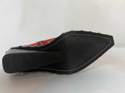 Rag & Bone Leather Firey Red Studded Wedge Pointed Toe Booties