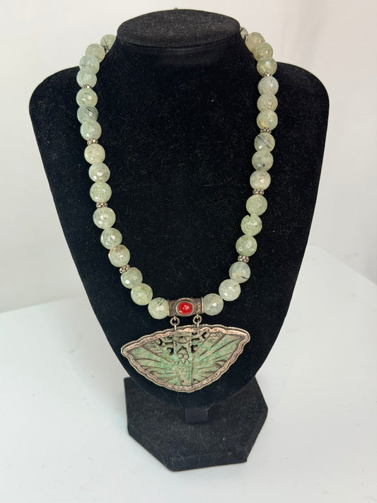 Stone Legends Jewelry Green Stone Necklace w/ Moth Pendant