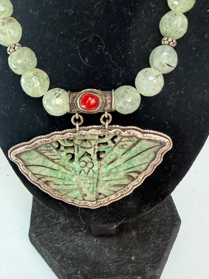 Stone Legends Jewelry Green Stone Necklace w/ Moth Pendant