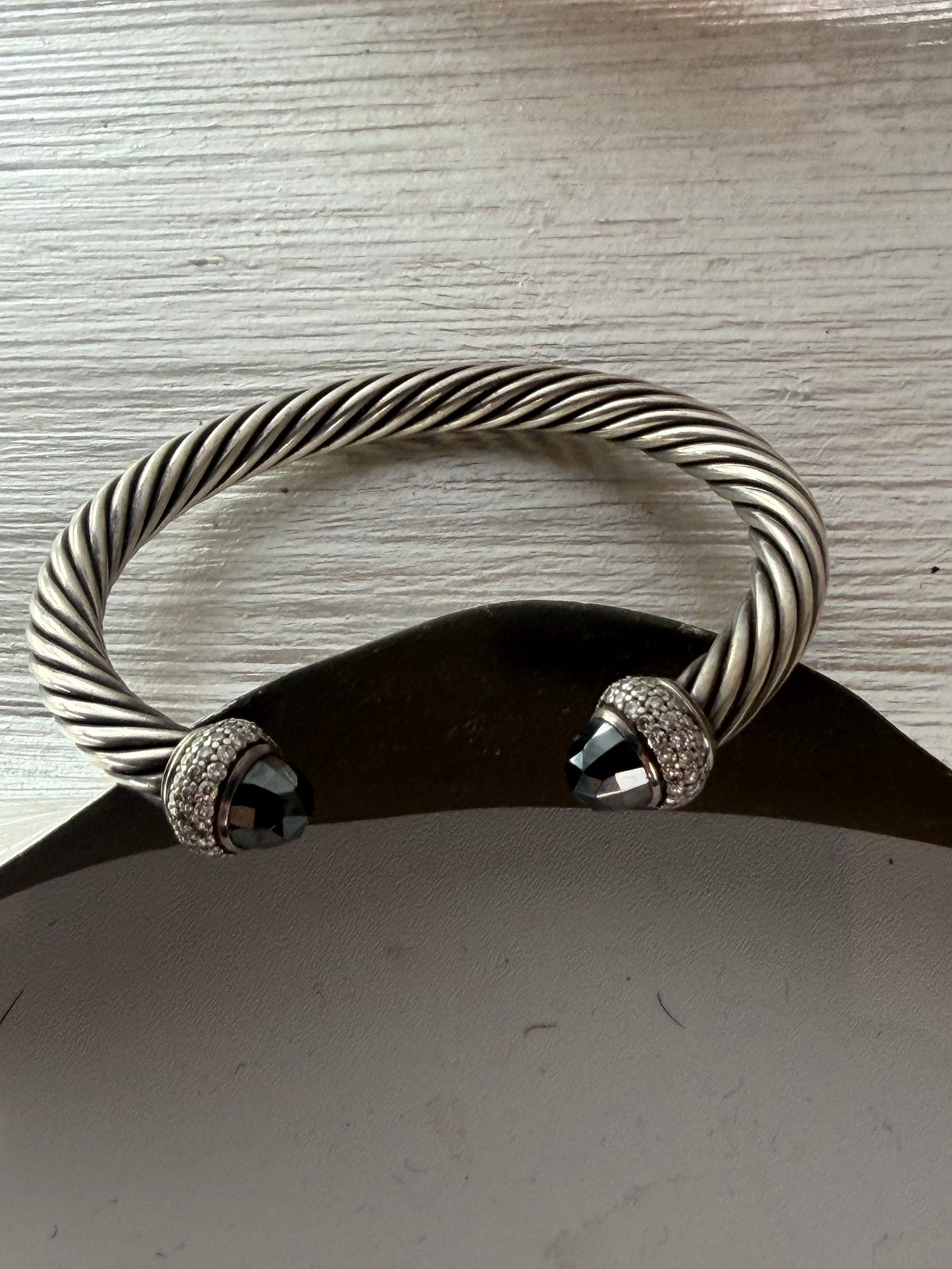 David Yurman Sterling Silver Hematite Diamond Cable Cuff Bracelet