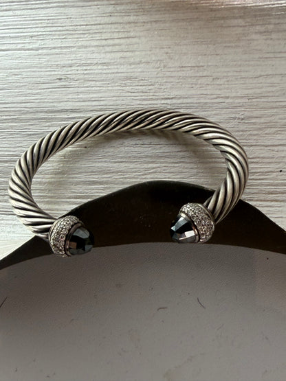 David Yurman Sterling Silver Hematite Diamond Cable Cuff Bracelet