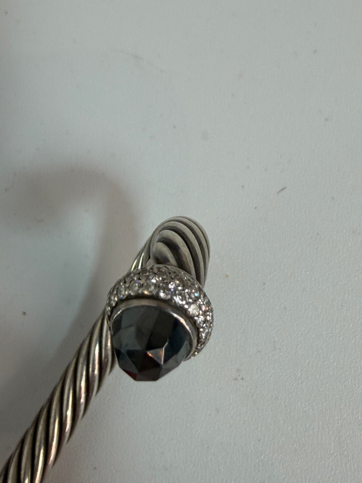David Yurman Sterling Silver Hematite Diamond Cable Cuff Bracelet