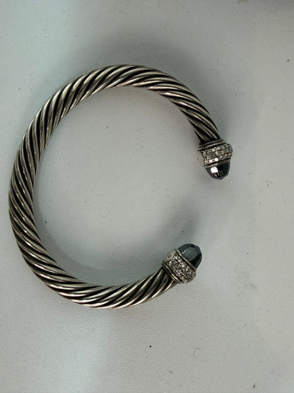 David Yurman Sterling Silver Hematite Diamond Cable Cuff Bracelet