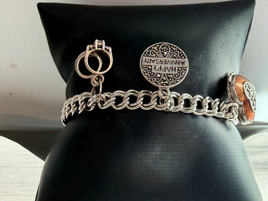 Judith Jack Sterling Silver Heart Locket "Anniversary" Charm Bracelet