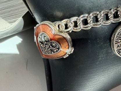 Judith Jack Sterling Silver Heart Locket "Anniversary" Charm Bracelet