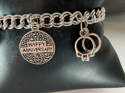 Judith Jack Sterling Silver Heart Locket "Anniversary" Charm Bracelet