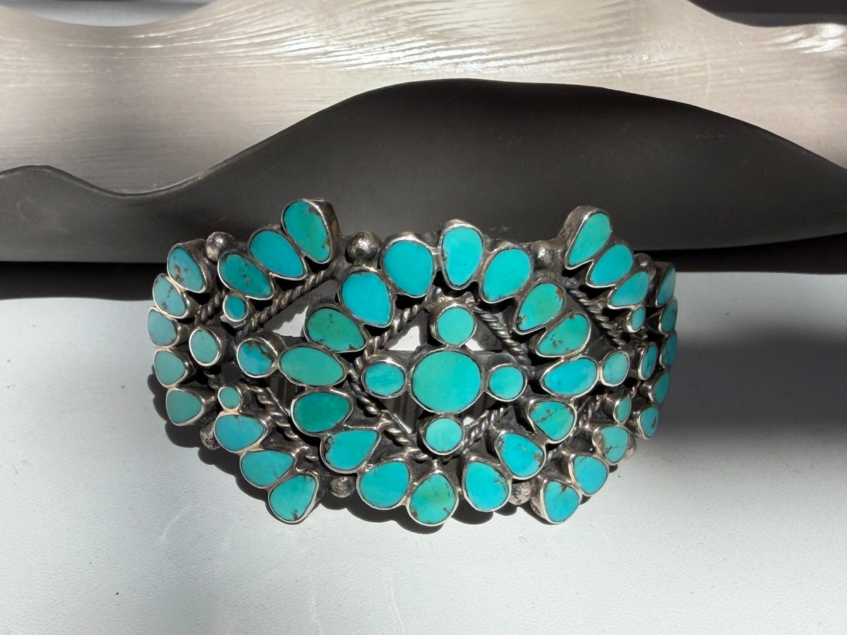 Sterling Silver Cuff Bracelet w/ Clustered Turquoise