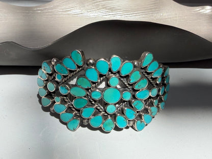 Sterling Silver Cuff Bracelet w/ Clustered Turquoise