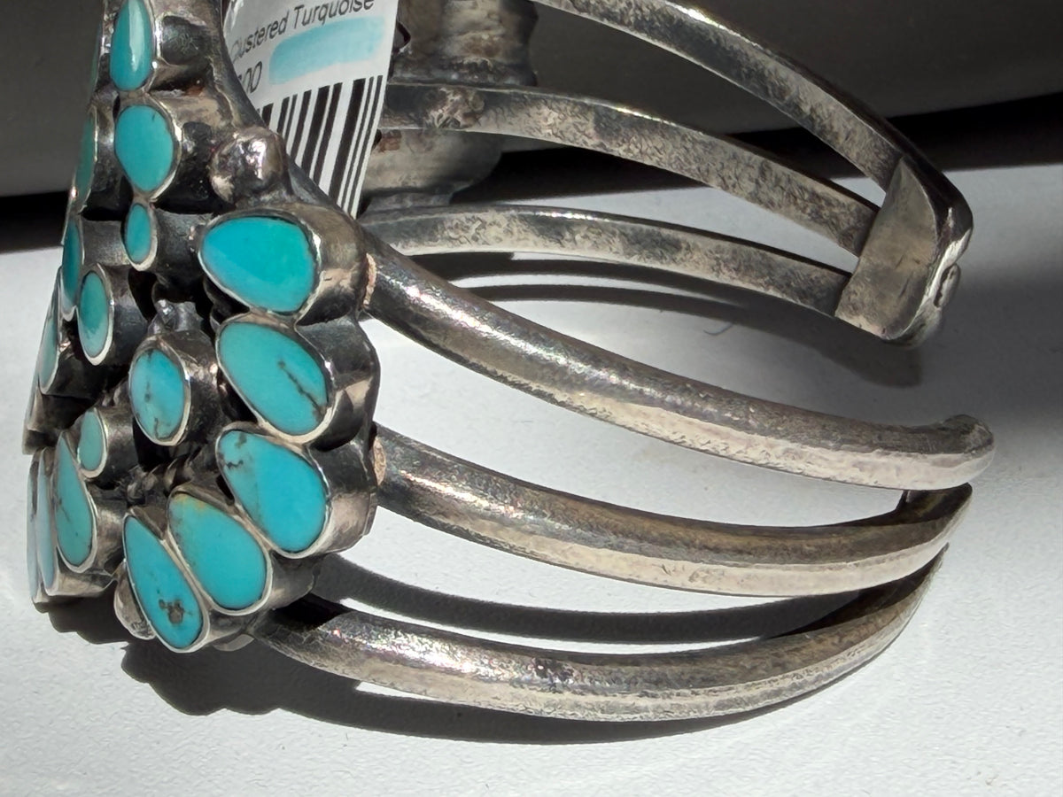 Sterling Silver Cuff Bracelet w/ Clustered Turquoise