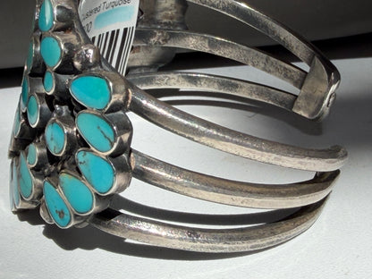 Sterling Silver Cuff Bracelet w/ Clustered Turquoise