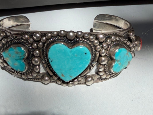 Leo Feeney Sterling Silver Cuff Bracelet With Turquoise Hearts