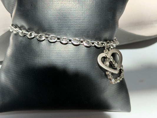 Judith Jack Sterling Silver Rhinestone Heart Charm Bracelet