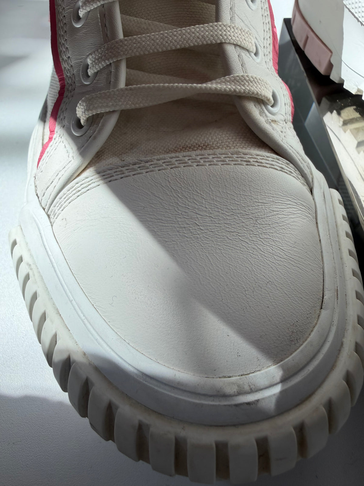 Louis Vuitton White Pink Monogram Brand High-Top  "Squad Sneaker"