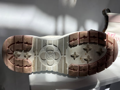Louis Vuitton White Pink Monogram Brand High-Top  "Squad Sneaker"