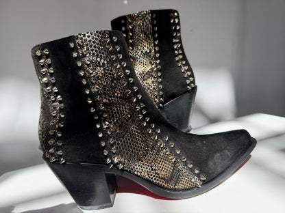 Christian Louboutin "My Guitar Donna 65" Black Suede Silver Stud Point Toe Booties