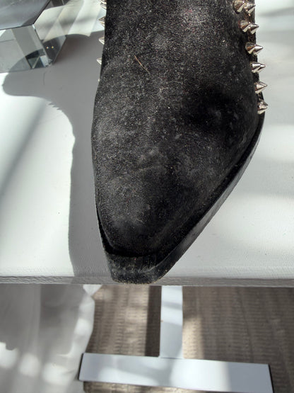 Christian Louboutin "My Guitar Donna 65" Black Suede Silver Stud Point Toe Booties