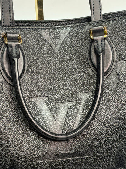 Louis Vuitton Black Leather Monogram "On-The-Go" MM Tote w Gold Hardware