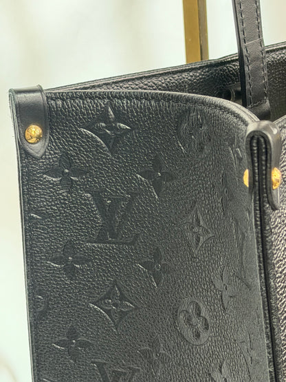 Louis Vuitton Black Leather Monogram "On-The-Go" MM Tote w Gold Hardware