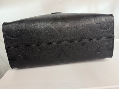 Louis Vuitton Black Leather Monogram "On-The-Go" MM Tote w Gold Hardware