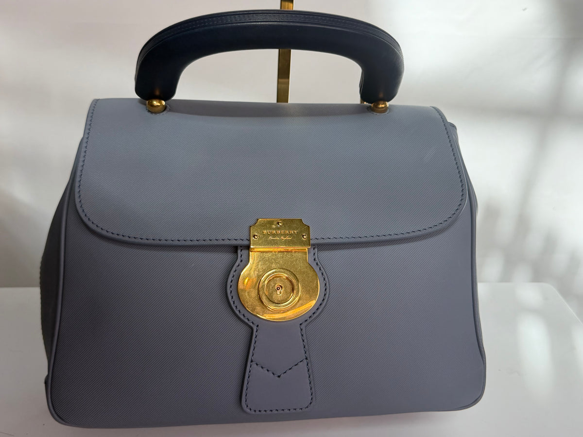 Burberry Light Dusty Blue Leather Gold Lock Top Handle/Crossbody Bag