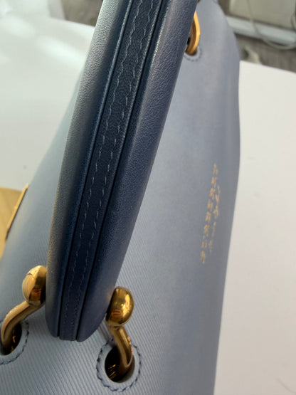 Burberry Light Dusty Blue Leather Gold Lock Top Handle/Crossbody Bag
