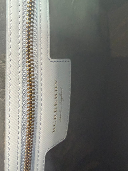 Burberry Light Dusty Blue Leather Gold Lock Top Handle/Crossbody Bag