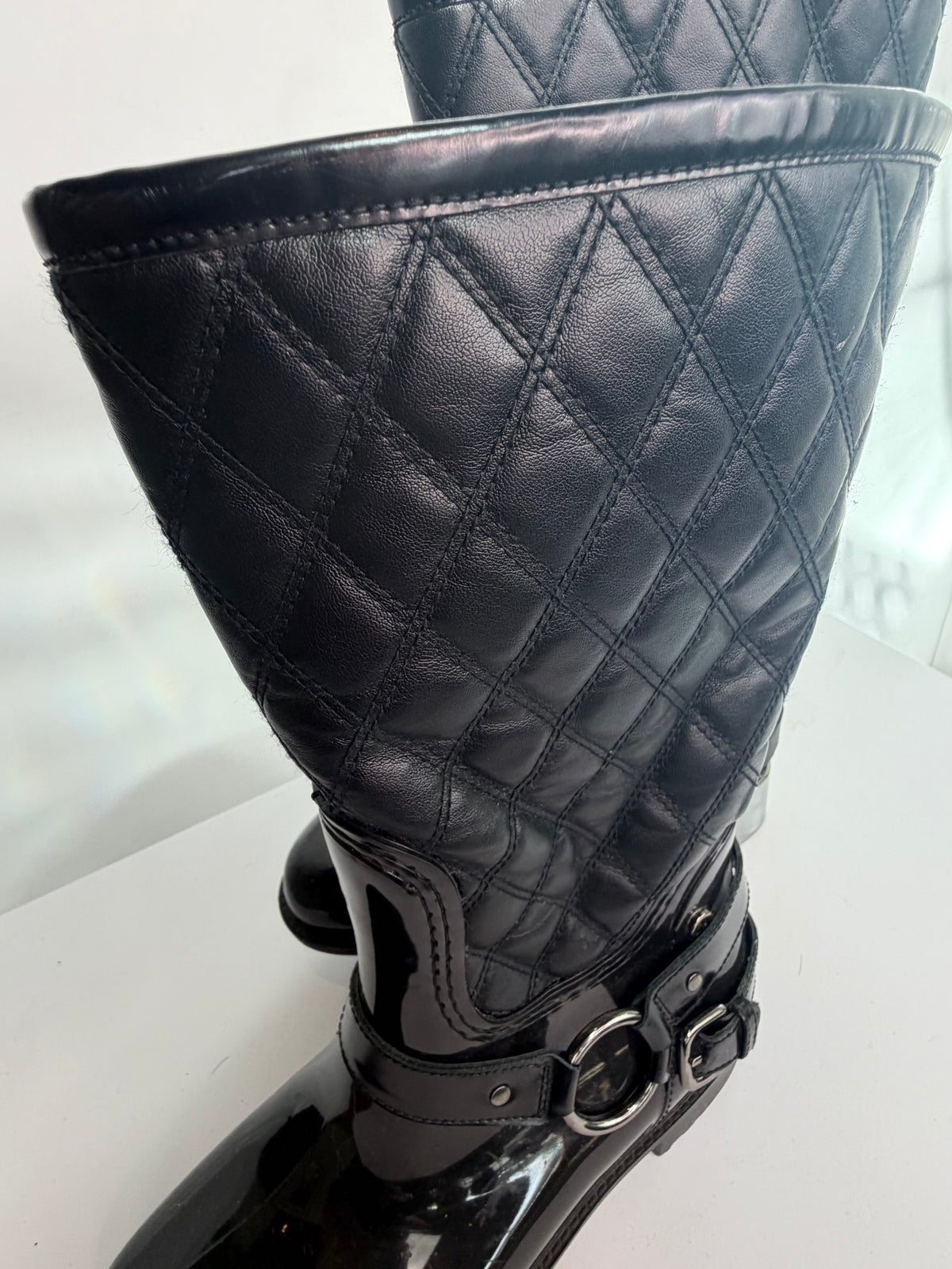 Stuart Weitzman Black Quilted Weatherproof Mid Calf Boots