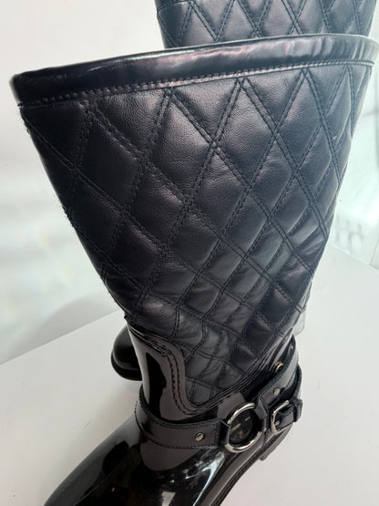 Stuart Weitzman Black Quilted Weatherproof Mid Calf Boots