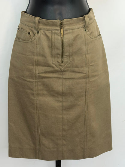 Louis Vuitton Army Green Denim Knee-Length Skirt w Front Zipper