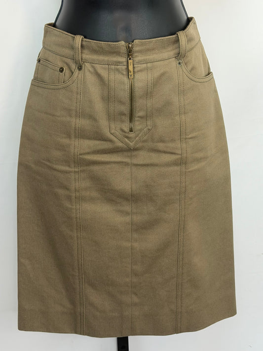 Louis Vuitton Army Green Denim Knee-Length Skirt w Front Zipper