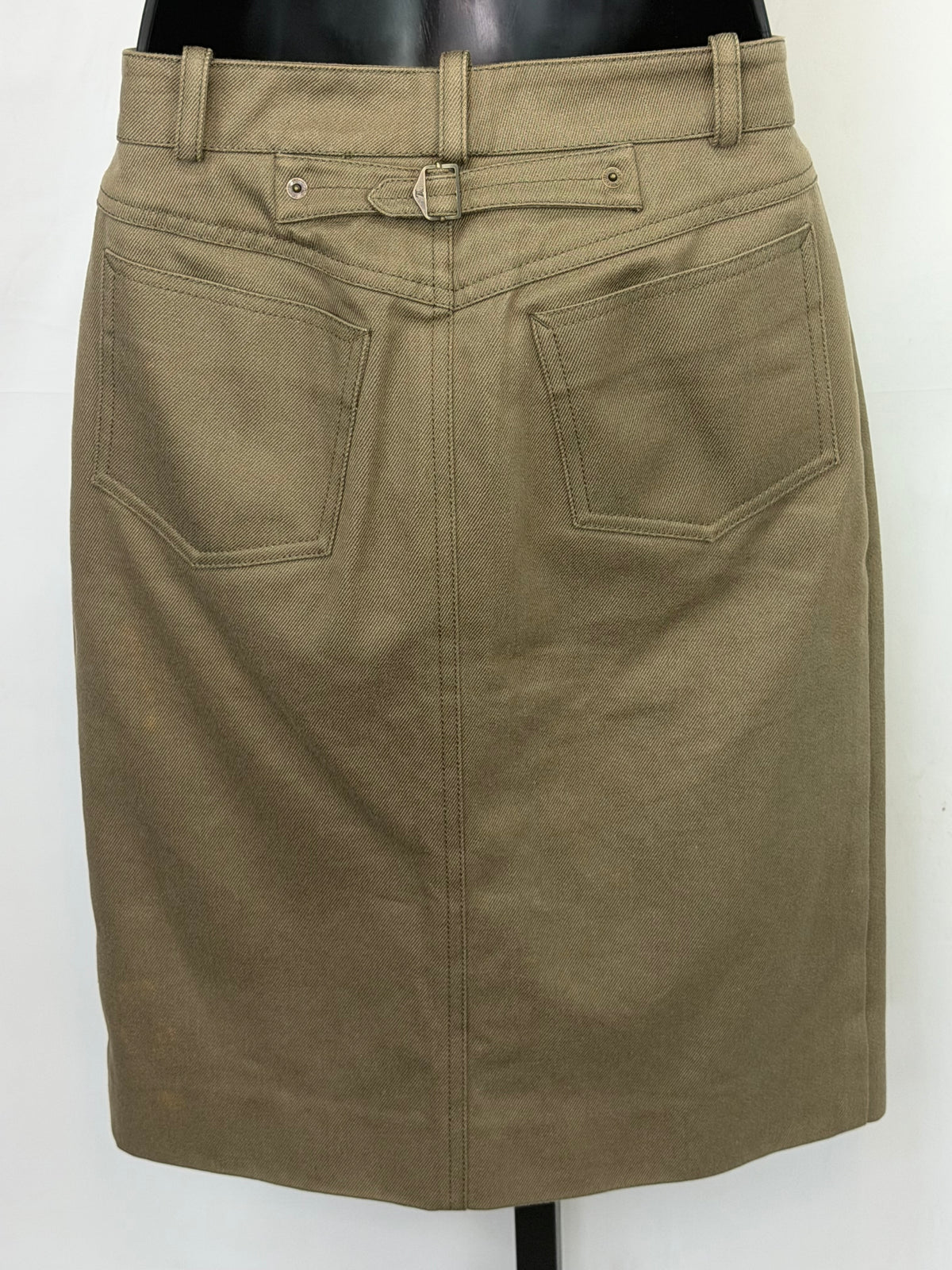 Louis Vuitton Army Green Denim Knee-Length Skirt w Front Zipper