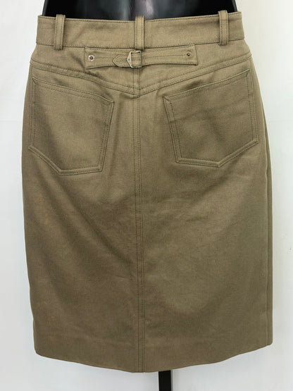 Louis Vuitton Army Green Denim Knee-Length Skirt w Front Zipper