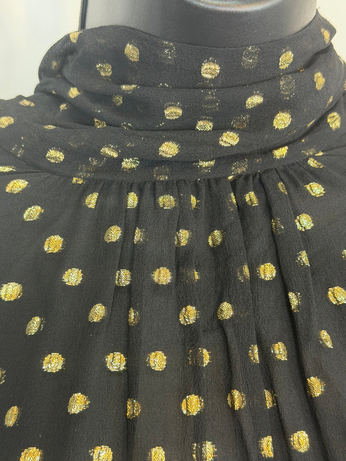 Prada Silk Black Gold Metallic Polka DotTie-Neck Long Sleeve Blouse w Cami