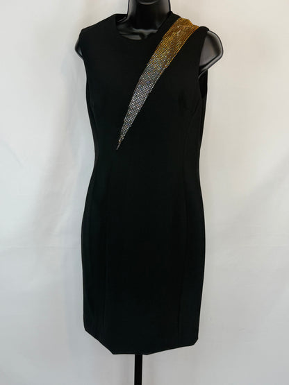Versace Collection Black High-Neck Sleeveless w/ Gold & Silver Rhinestone Knee-Length Dress NWT