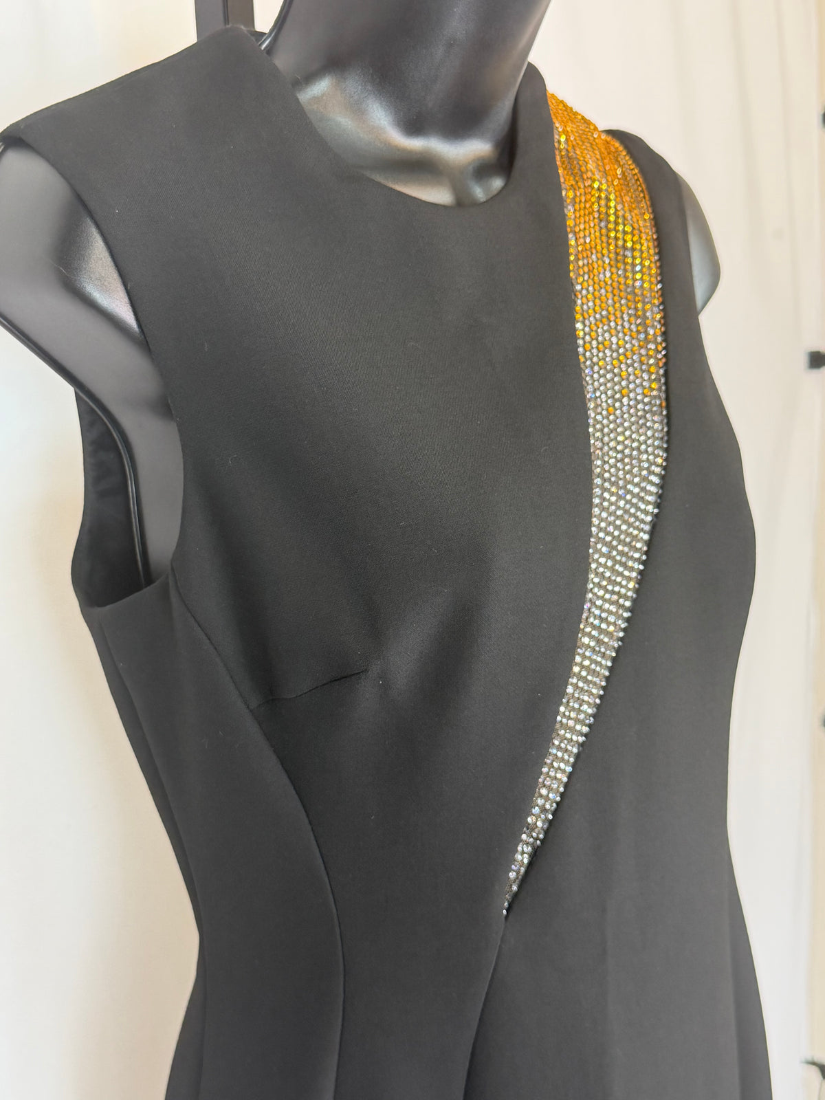 Versace Collection Black High-Neck Sleeveless w/ Gold & Silver Rhinestone Knee-Length Dress NWT