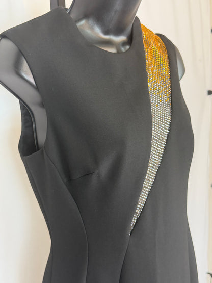 Versace Collection Black High-Neck Sleeveless w/ Gold & Silver Rhinestone Knee-Length Dress NWT