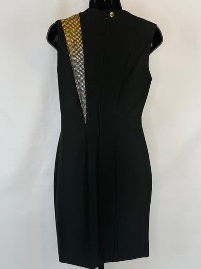 Versace Collection Black High-Neck Sleeveless w/ Gold & Silver Rhinestone Knee-Length Dress NWT