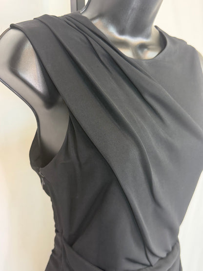 Alexander Wang Black Sleeveless Drape & Twist Side Detail Knee-Length Dress