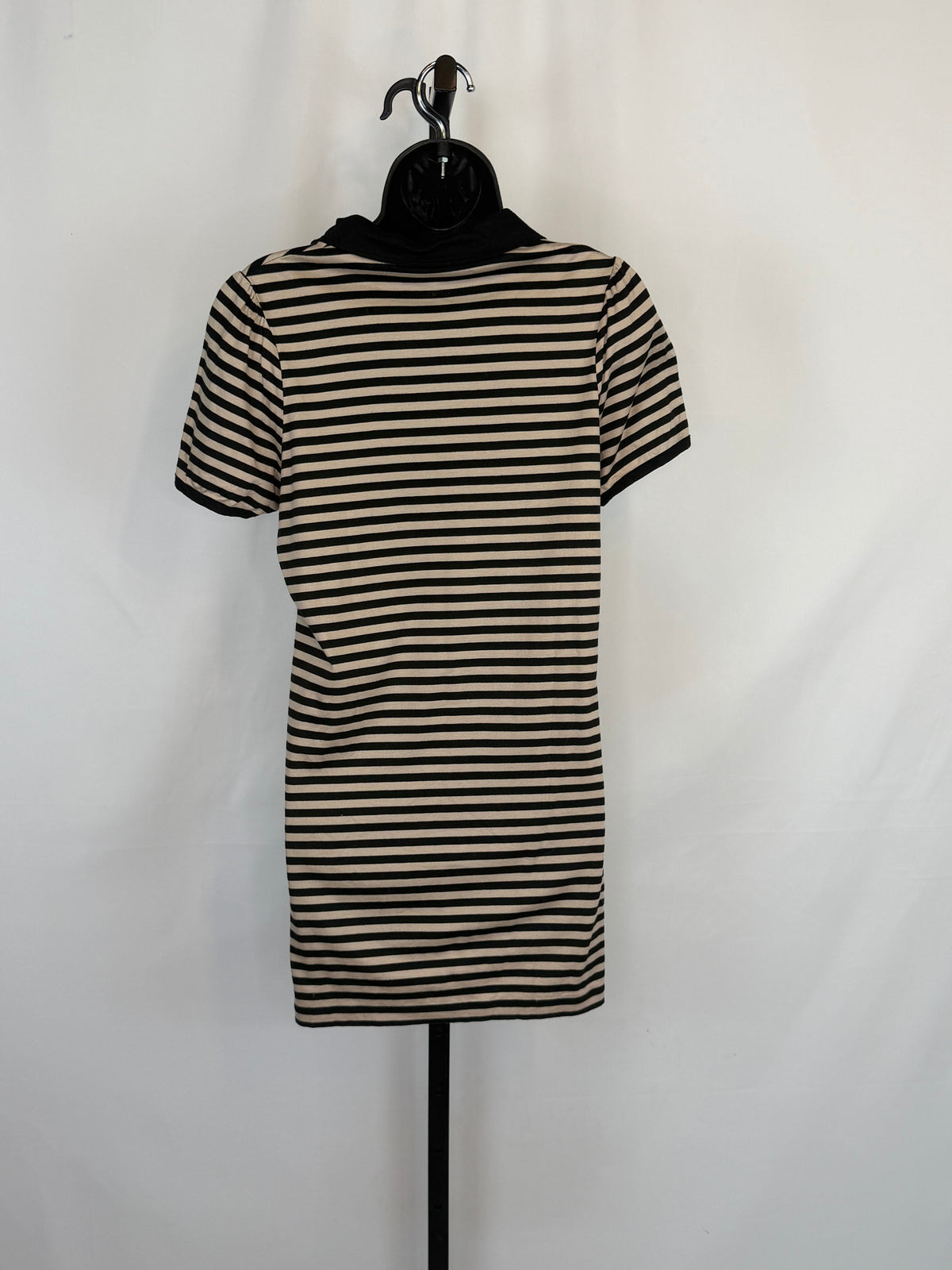 Burberry Black & Beige Stripe Collared Short Sleeve Mini Dress