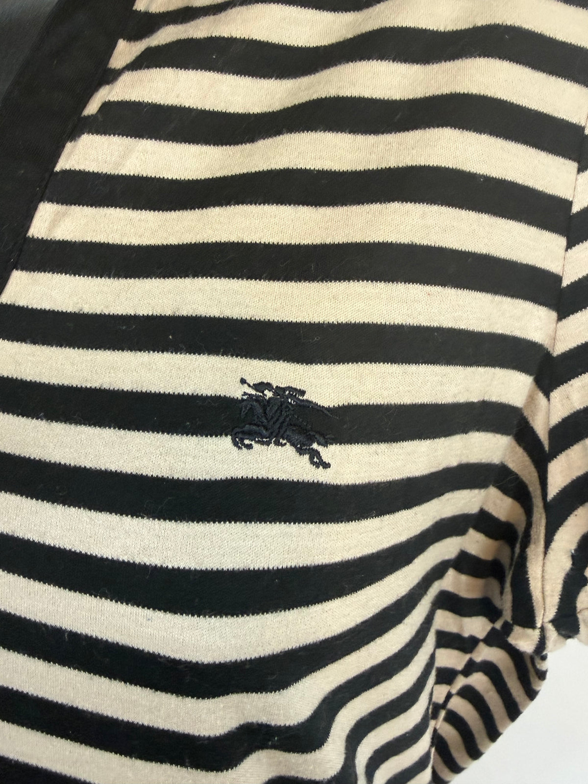 Burberry Black & Beige Stripe Collared Short Sleeve Mini Dress