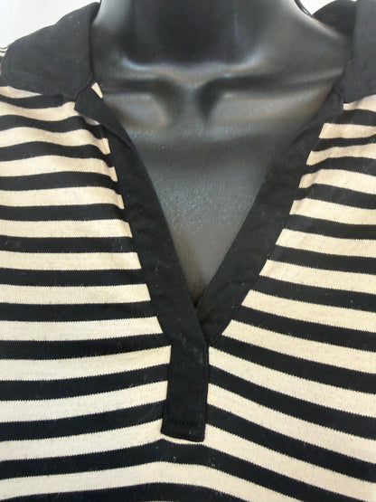 Burberry Black & Beige Stripe Collared Short Sleeve Mini Dress