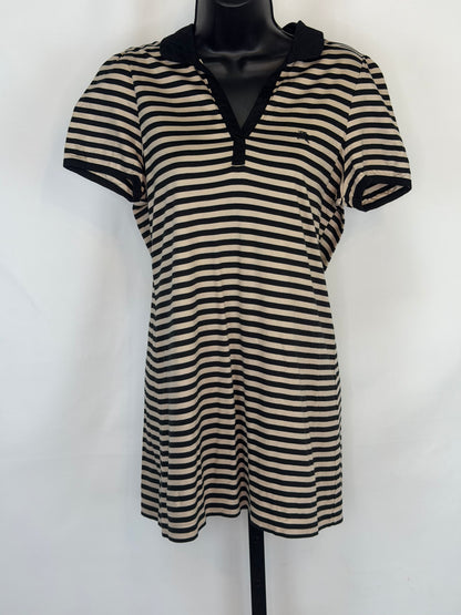 Burberry Black & Beige Stripe Collared Short Sleeve Mini Dress