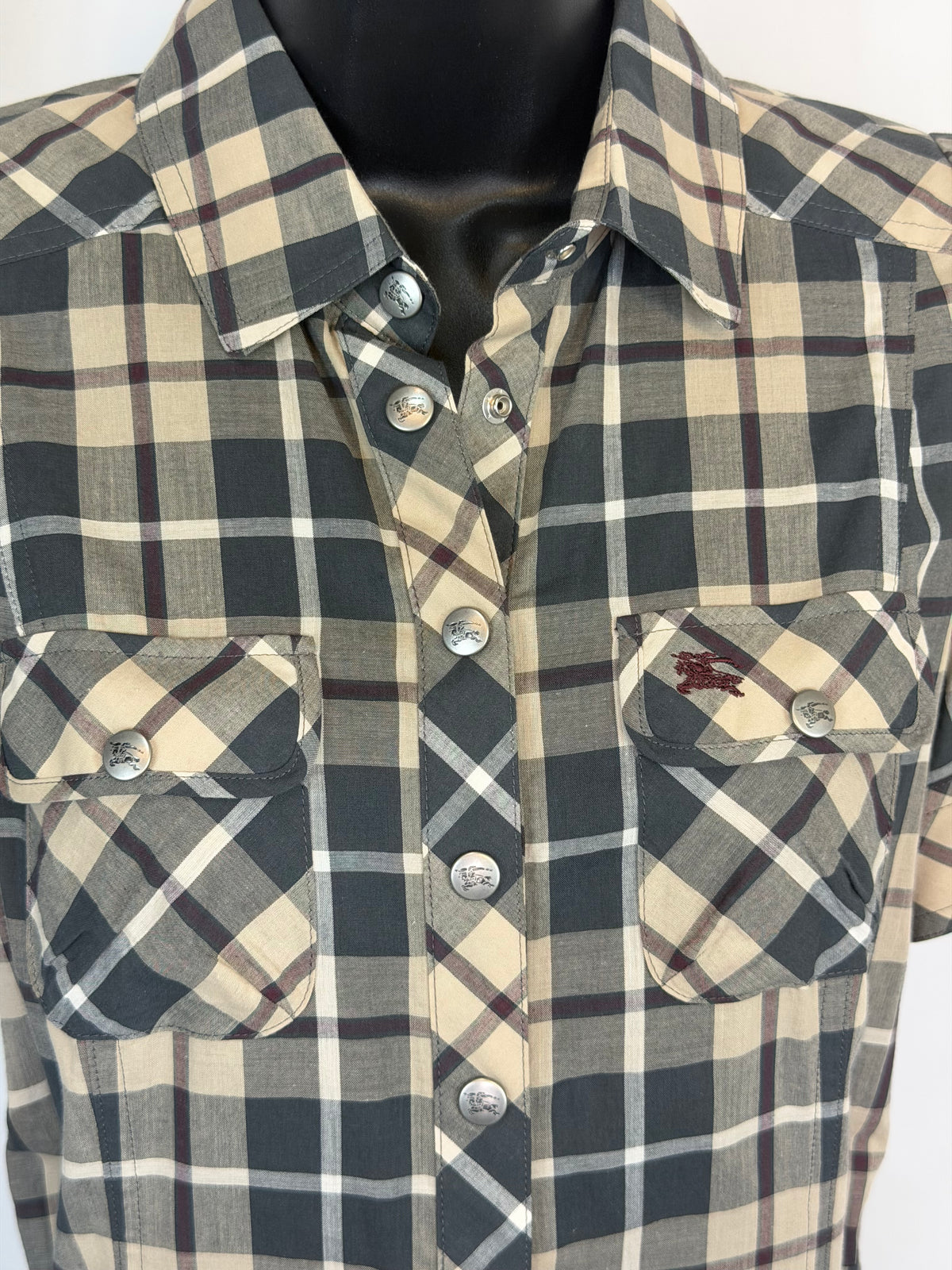 Burberry London Blue Label Neutral Check Pattern Short Sleeve Tie-Waist Mini Dress