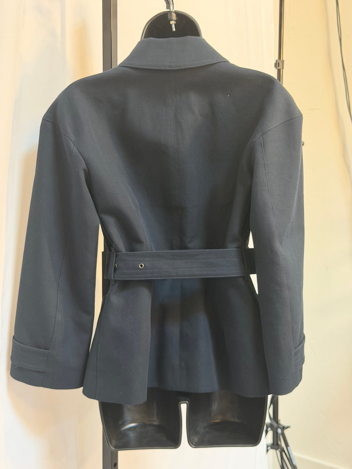 Burberry Navy Button Down Canvas Jacket w/ Brown Buttons & Belt